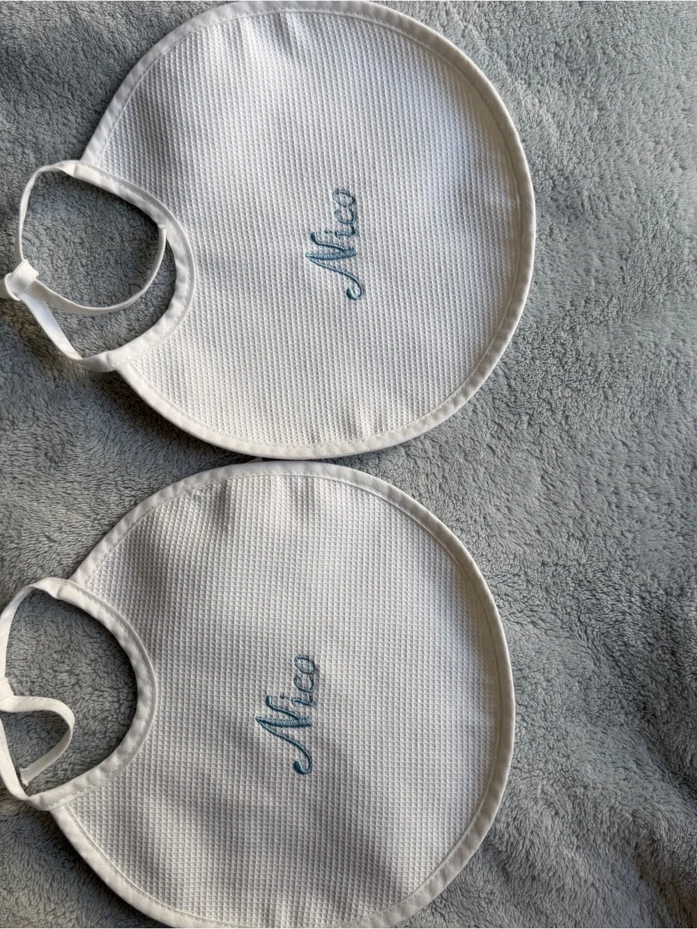 Personalized White Baby Bib with Blue Monogram - Kids Accessories